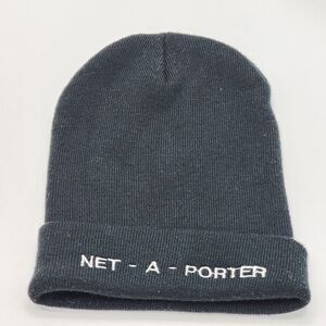 Net A Porter Logo Embroidered Black Beanie Hat